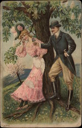 Man Giving Woman a Flower Postcard