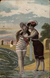 Two Girls at the Beach Swimsuits & Pinup Postcard Postcard