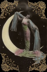 A Woman and the Moon Die Cut Postcard