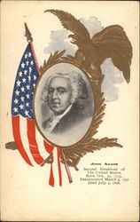 Portrait of John Adams and American Flag Postcard