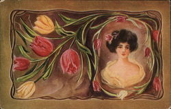 Woman with Tulips Women Postcard Postcard