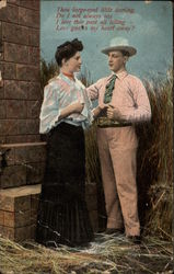 Woman with her Cowboy Couples Postcard Postcard