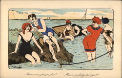 Women and Men Bathing Postcard
