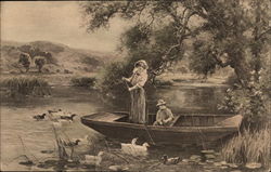 Boating Couple with Ducks Postcard