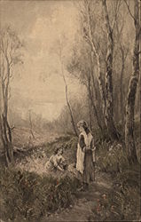 Two Girls in the Forest Postcard