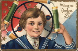 Boy in Patriotic Clothing Postcard