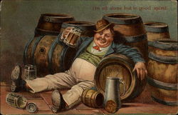 Man Drunk with Barrels Drinking Postcard Postcard