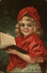 With Best Christmas Wishes, with Little Girl in Red Postcard