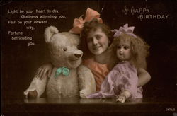 Girl with Teddy Bear and Doll Girls Postcard Postcard