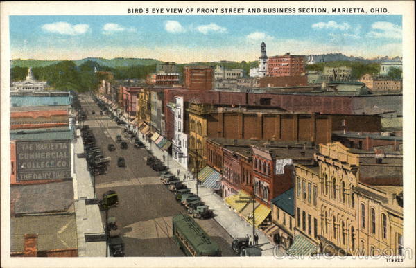 Bird's Eye View of Front Street and Business Section Marietta Ohio
