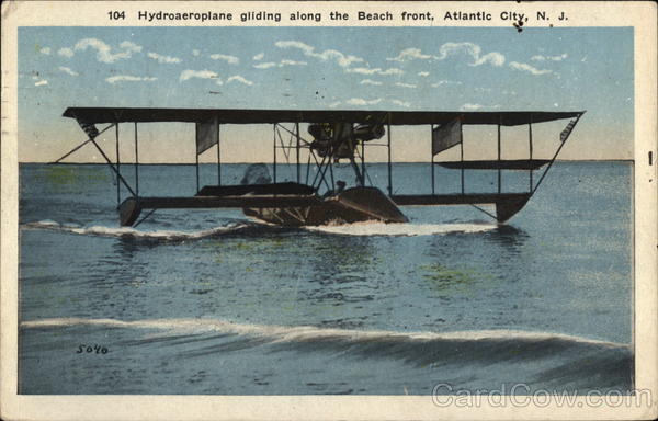 Hydroaeroplane gliding along the beach front Atlantic City New Jersey