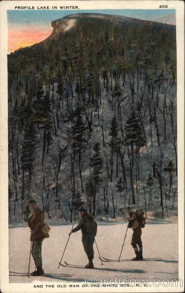 Profile Lake in Winter, and the Old Man of the White Mts Franconia Notch New Hampshire