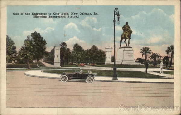 One of the entrances to City Park, showing Beauregard Statue New Orleans Louisiana
