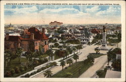 Bird's eye view from city hall looking towards Hotel Galvez and Gulf of Mexico Galveston, TX Postcard Postcard