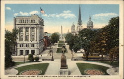 Masonic Temple and West State Street from Capitol Steps Postcard