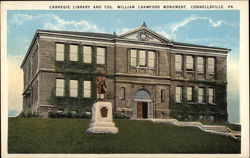 Carnegie Library and Col William Crawford Monument Postcard