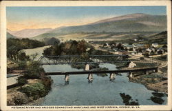 Potomac River and Bridges Connecting Maryland and West Virginia Keyser, WV Postcard Postcard