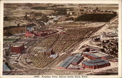 Airplane View, Denver Union Stock Yards Postcard