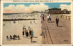 Boardwalk and Beach Looking South Stone Harbor, NJ Postcard Postcard