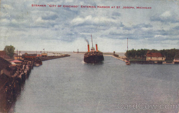 Steamer City of Chicago Entering Harbor St. Joseph Michigan