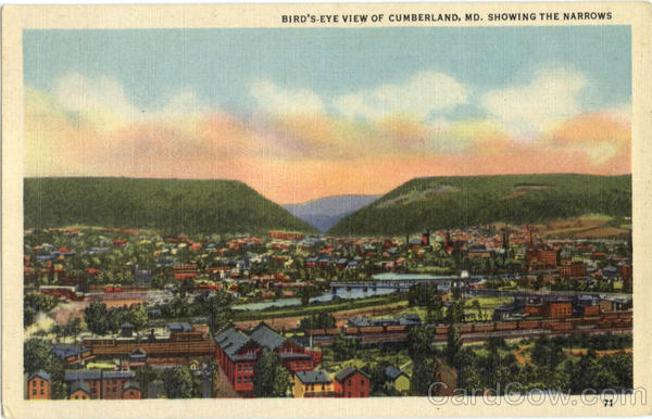 Bird's Eye View of Cumberland showing the narrows Maryland