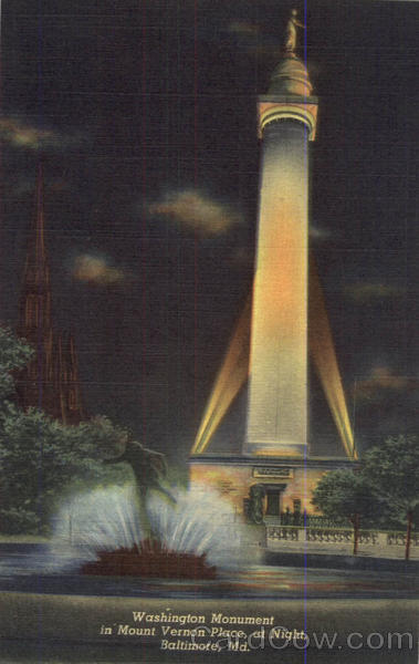Washington Monument in Mount Vernon Place, at Night Baltimore Maryland