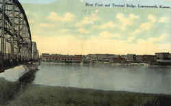 River Front and Terminal Bridge Leavenworth, KS Postcard Postcard