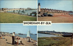 Variou Views of Town and Beach Shoreham-by-Sea, United Kingdom Postcard Postcard