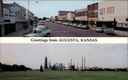 Business Section and Mobil Oil Refinery Augusta, KS Postcard Postcard