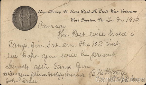 Gen. Henry R. Guss Post A. Civil War Veterans West Chester Pennsylvania