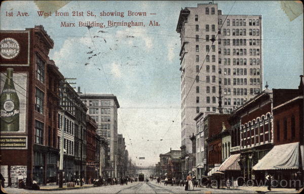 1st Avenue from 21st Street, showing Brown-Marx Building Birmingham Alabama