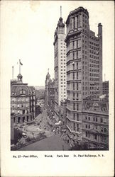 Post Office, World, Park Row, St. Paul Buildings New York, NY Postcard Postcard