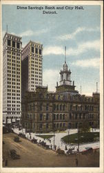 Dime Savings Bank and City Hall Detroit, MI Postcard Postcard
