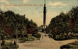 Clock and Tower, Water Works Park Postcard