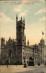 Masonic Temple, Bulletin Building and Statue of Gen. Reynolds Philadelphia, PA Postcard Postcard