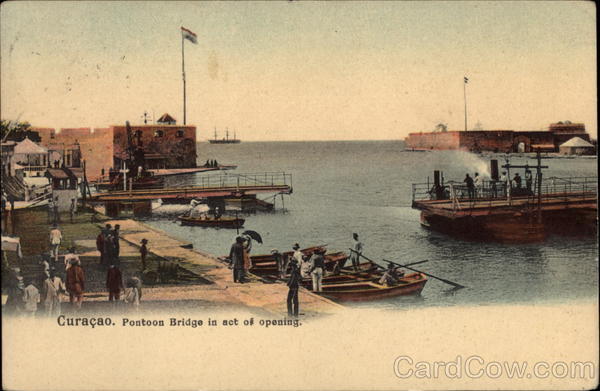 Pontoon Bridge in Act of Opening Curacao Netherlands Antilles