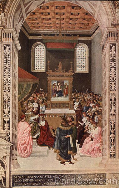 Religious Painting depicting Enea Piccolomini and Pope Calixtus III