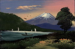 Hand Painted View of Mount Fuji Postcard