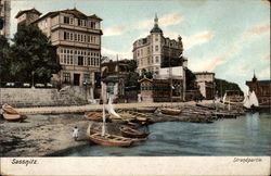 Boats on the Beach and Hotels Postcard