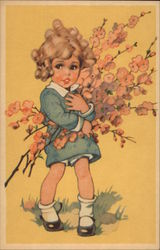 Young Girl Carrying a Bunch of Blossoms Sweden Girls Postcard Postcard