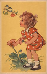 Young Girl Picking Daisies Sweden Girls Postcard Postcard