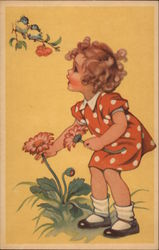 Young Girl Picking Daisies Postcard