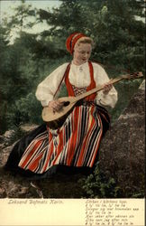 Sweish Woman Playing Lute Sweden Scandinavian Postcard Postcard