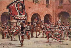 Vittorio Giunti Painting Depicting Italian Entertainers Postcard