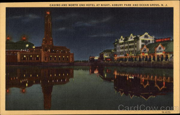 Casino and North End Hotel at night Asbury Park New Jersey
