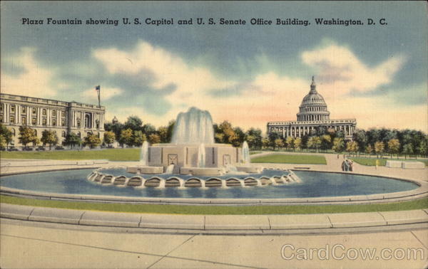 Plaza Fountain showing U. S. Capitol and U. S. Senate Office Building Washington District of Columbia