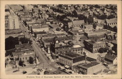 Airplane View of Business Section of Sault St. Marie Postcard