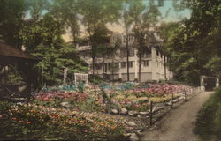 Flower Gardens and rear of Griscom Hall Postcard