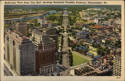 Bird's-eye View from City Hall, showing Benjamin Franklin Parkway Postcard