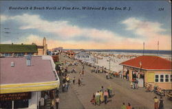 Boardwalk & Beach North of Pine Ave Wildwood, NJ Postcard Postcard